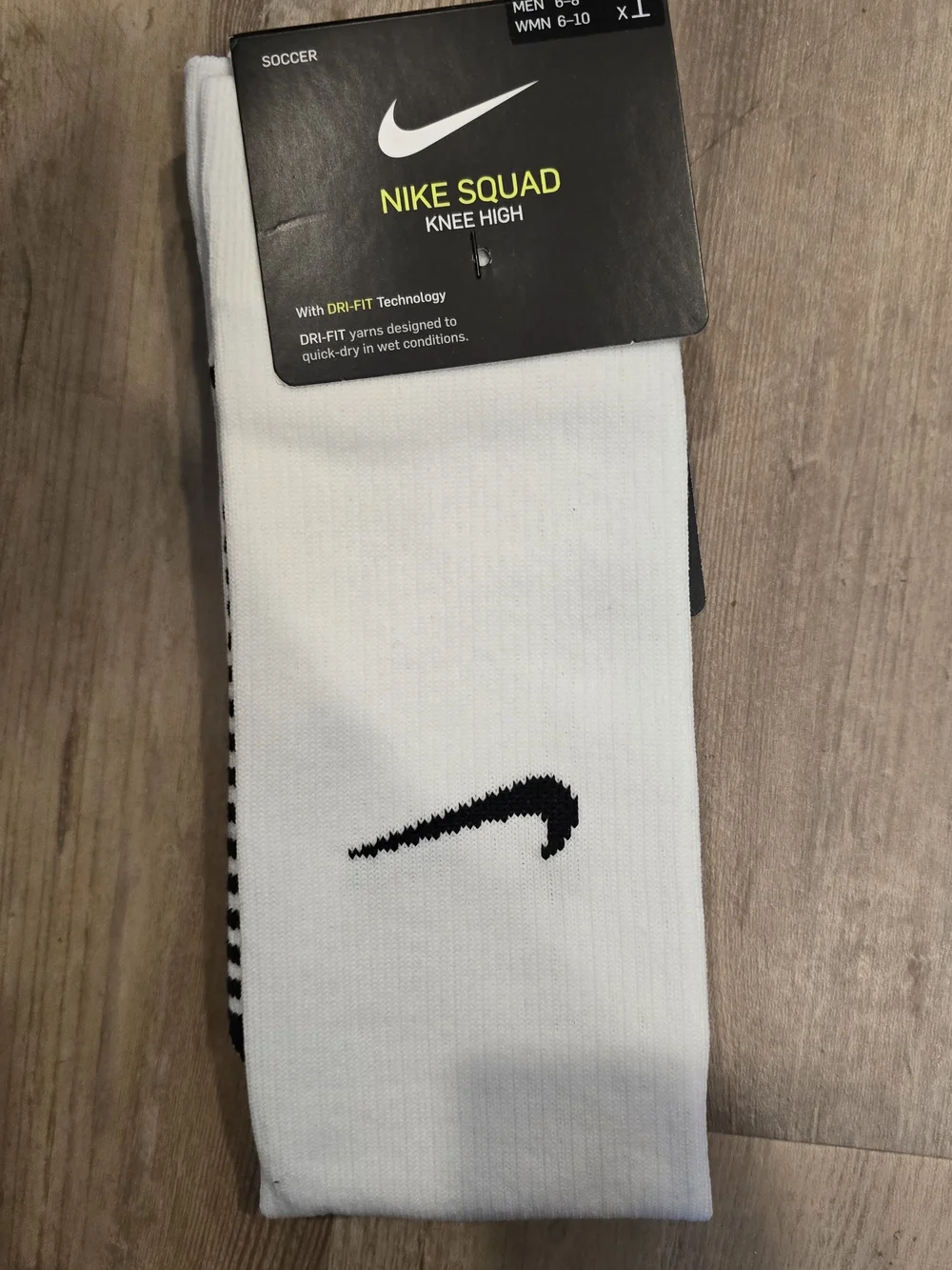 Nike Knee High Athletic Socks in White with Black Swoosh mens 6-8 womens 6-10